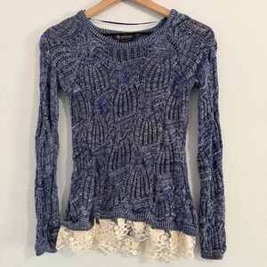 INC International Concepts Textured Blue Sweater with Lace Trim